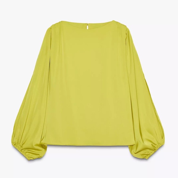 NEW! Zara Lime 🍋🟩 Green Satin Effect Cutout Sleeve Top - Picture 5 of 6